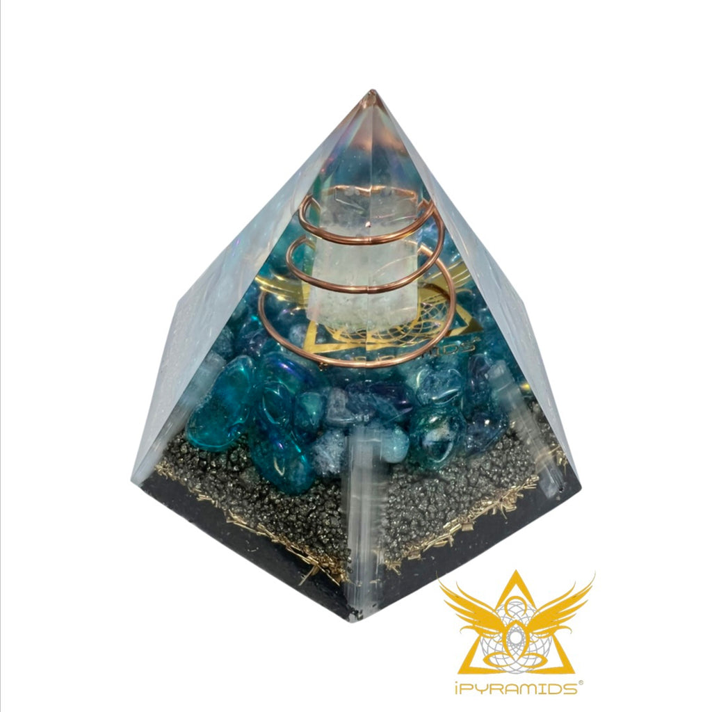 Harmonic Resonance Orgonite Pyramid: Infused with Platinum, Silver, and 24k Gold, and Encoded with Chakra-Enhancing Minerals - iPyramids